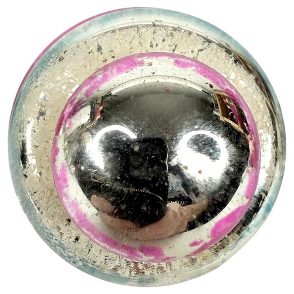 3 VTG Shiny Brite Atomic Glass Christmas Ornaments Set UFO Mushroom Mica Stripe - Picture 9 of 10